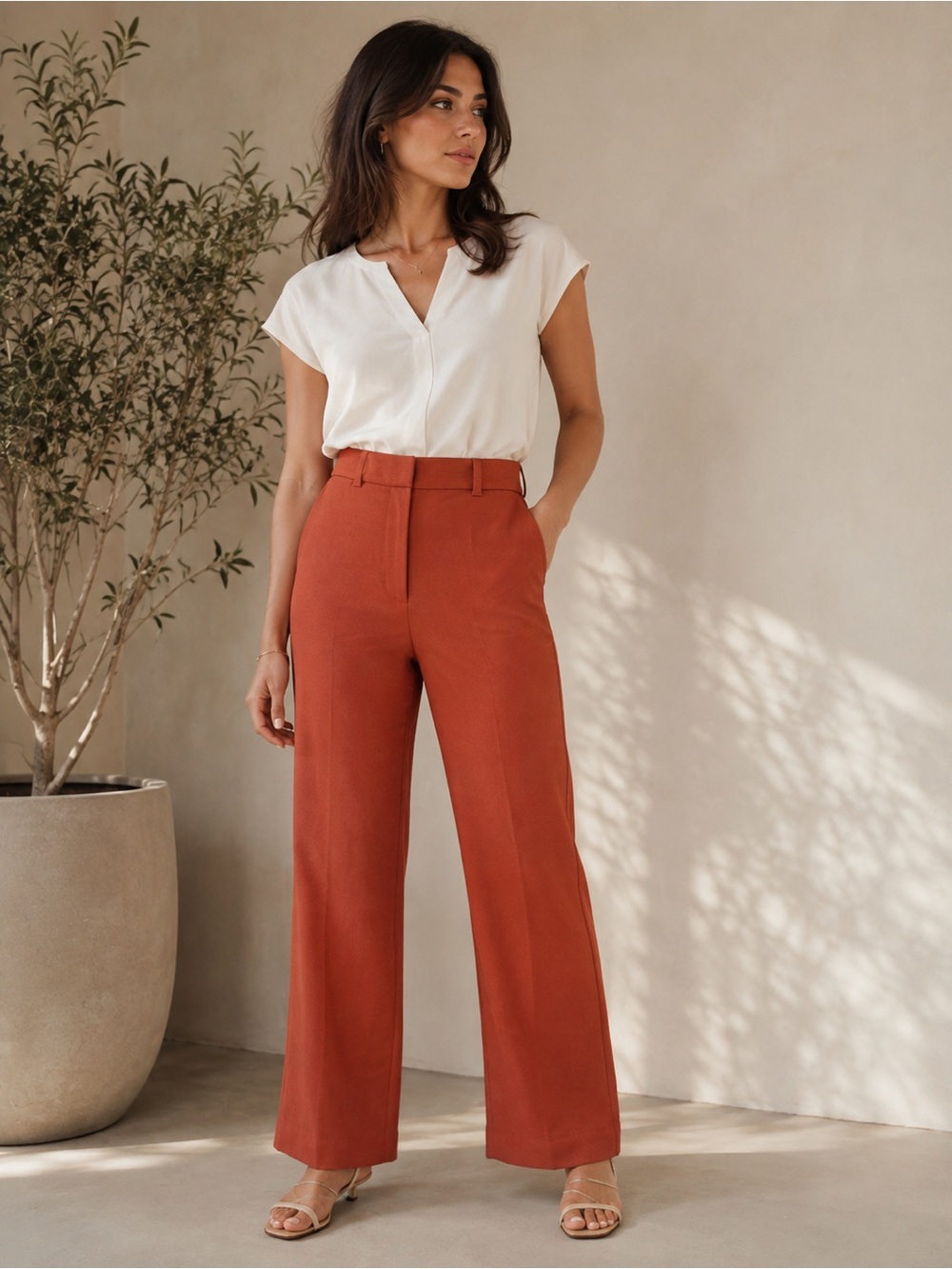 Wilfred Aritzia Rust Orange Effortless Pant High Rise Wide Leg Size 0